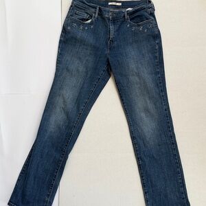 Levis Jeans 505 Straight Style Embroidered Floral Pockets Denim Blue size 30